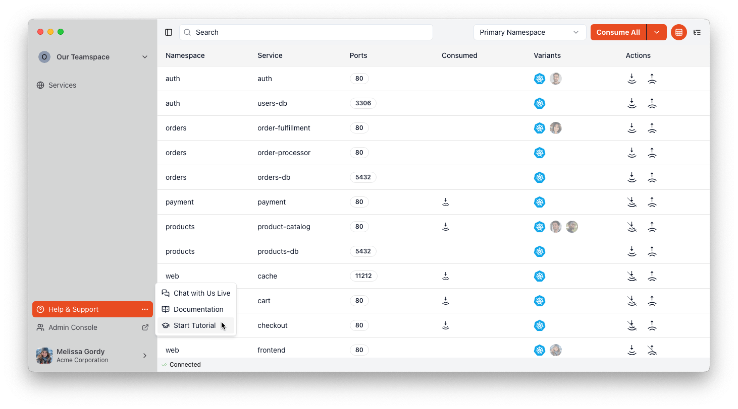 Start tutorial menu